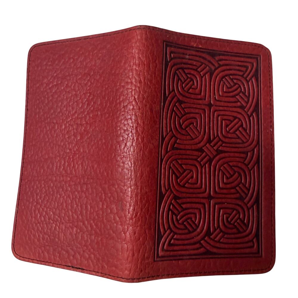 Oberon Design Red Hand Tooled Leather Celtic Knot Wallet Passport Made USA EUC - Picture 2 of 6